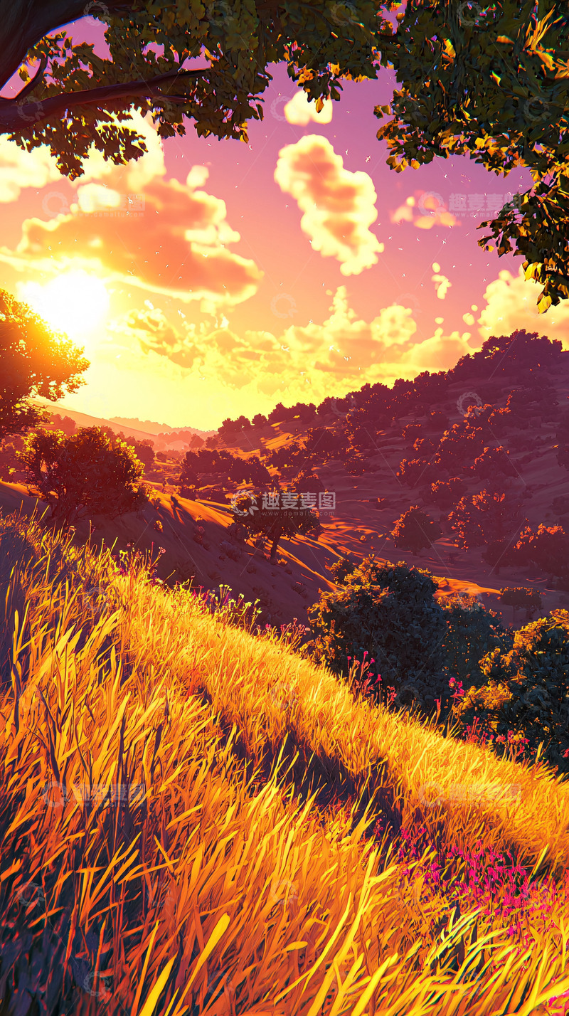 高清大图下载【趣麦麦图】夕阳下的金色山丘