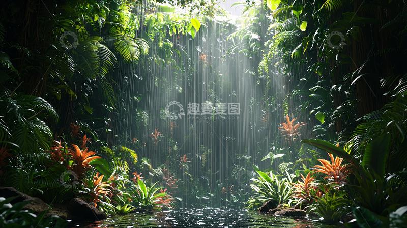 高清大图下载【趣麦麦图】雨林峡谷阳光穿透
