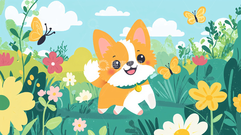 高清大图下载【趣麦麦图】可爱柯基犬花丛中玩耍