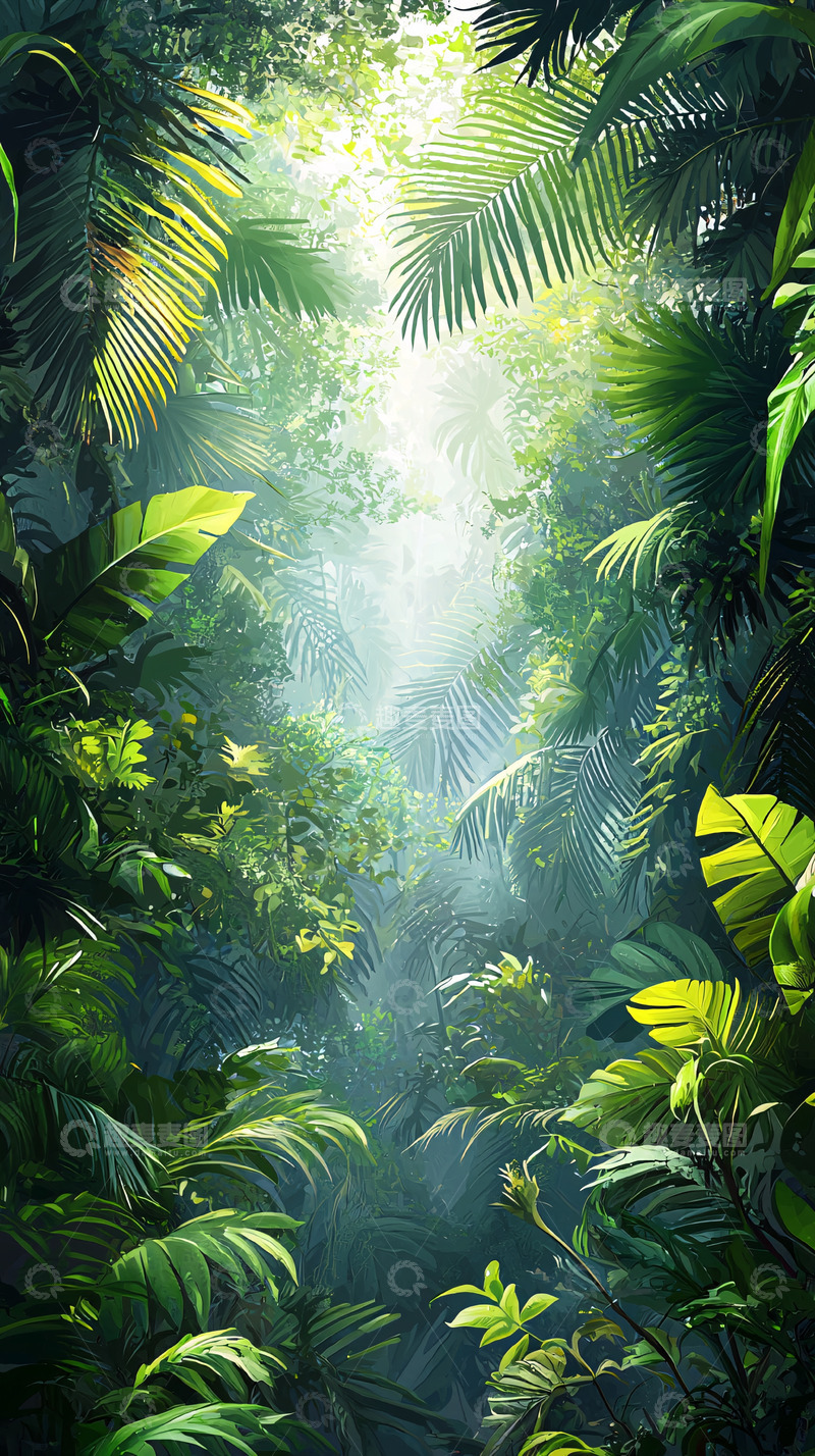 高清大图下载【趣麦麦图】热带雨林阳光透过树叶