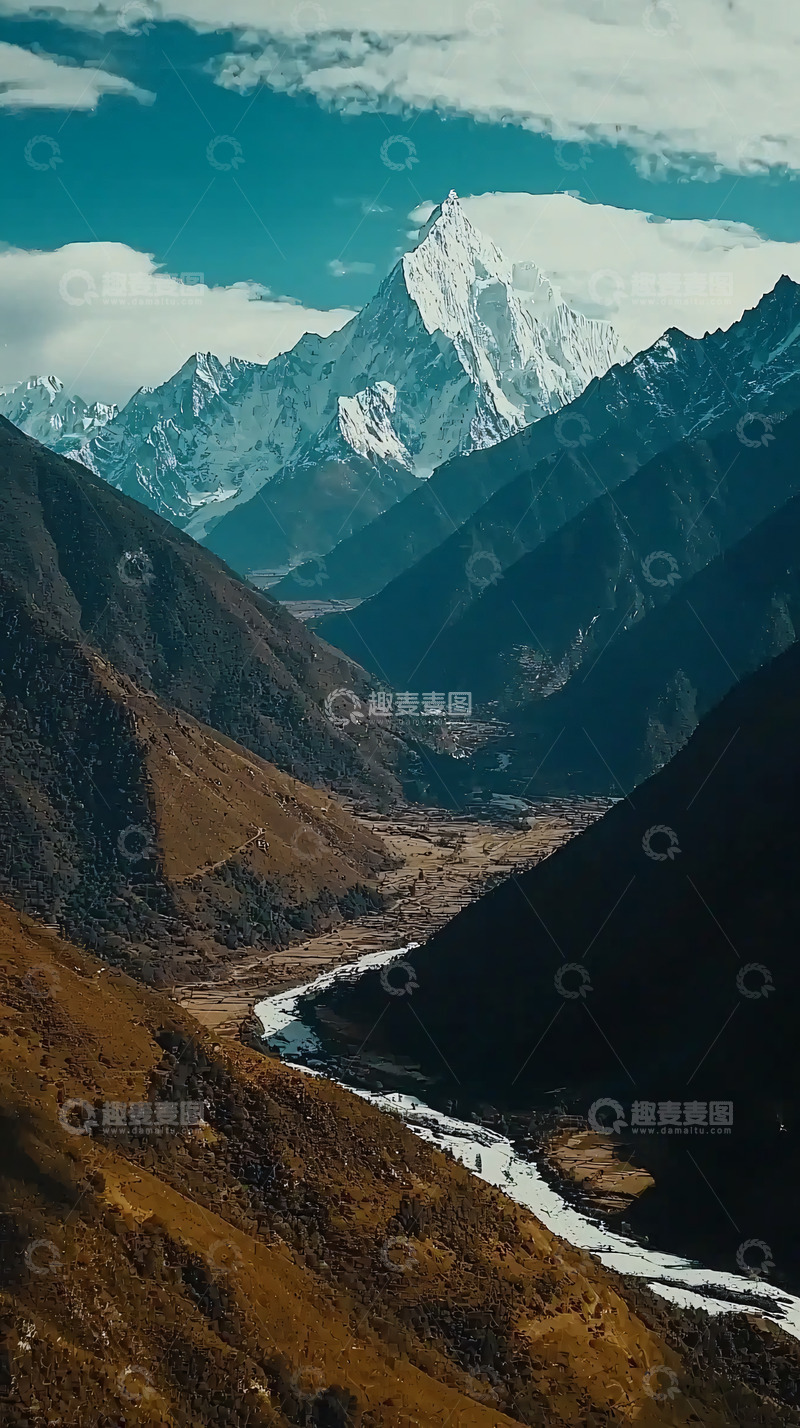 高清大图下载【趣麦麦图】雪山峡谷河流风景
