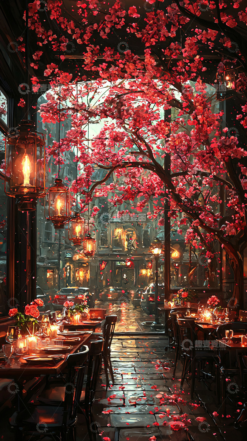 高清大图下载【趣麦麦图】浪漫雨夜餐厅