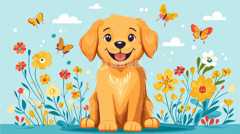 高清大图下载【趣麦麦图】金毛幼犬花丛中