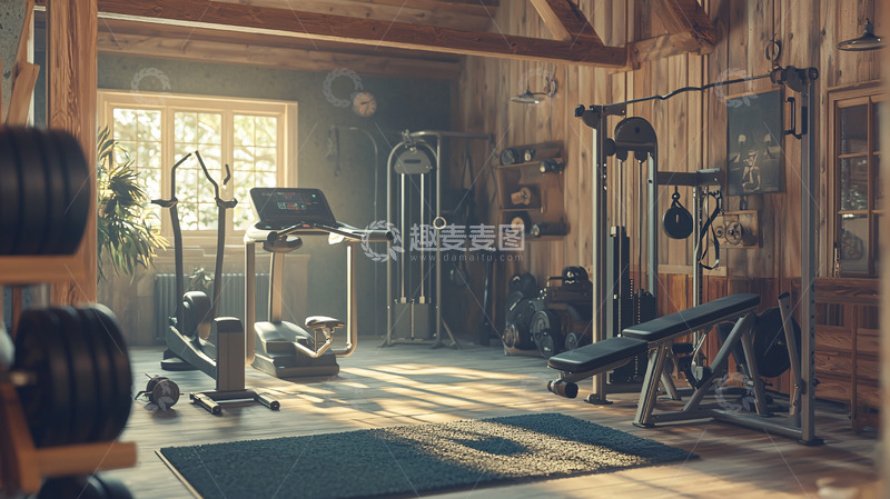高清大图下载【趣麦麦图】阳光洒进木质健身房