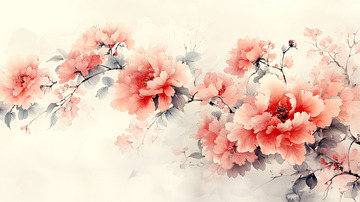 水墨风格粉红色牡丹花