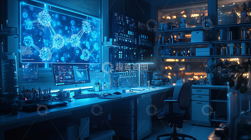 高清大图下载【趣麦麦图】蓝色科技感实验室