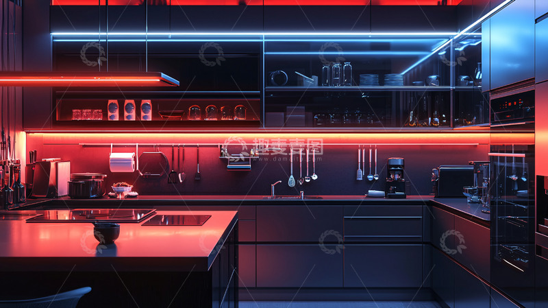 高清大图下载【趣麦麦图】炫酷霓虹灯厨房