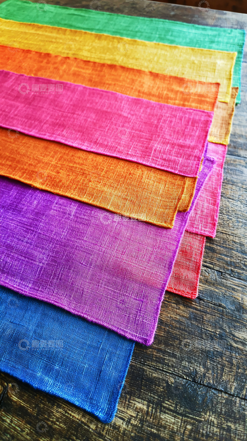 高清大图下载【趣麦麦图】彩虹色亚麻桌布