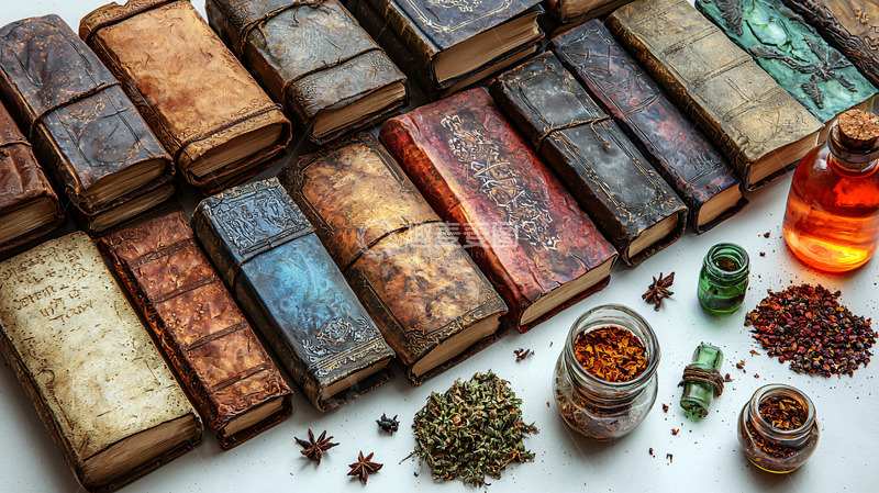 高清大图下载【趣麦麦图】复古手工皮质书籍