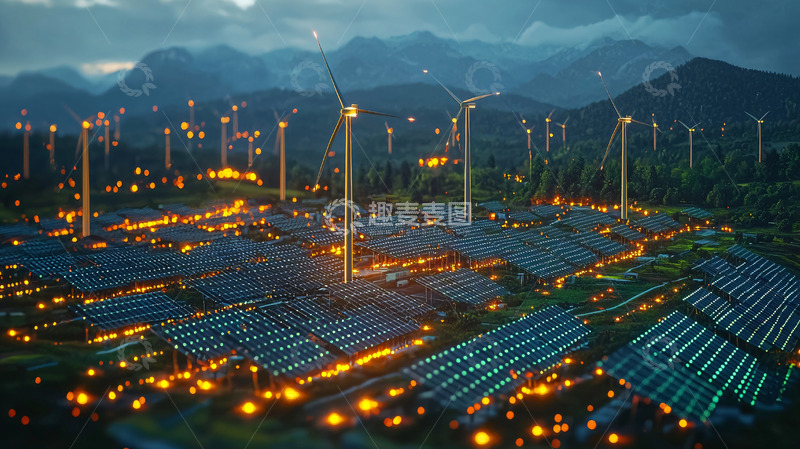高清大图下载【趣麦麦图】夜幕下的风光互补发电站