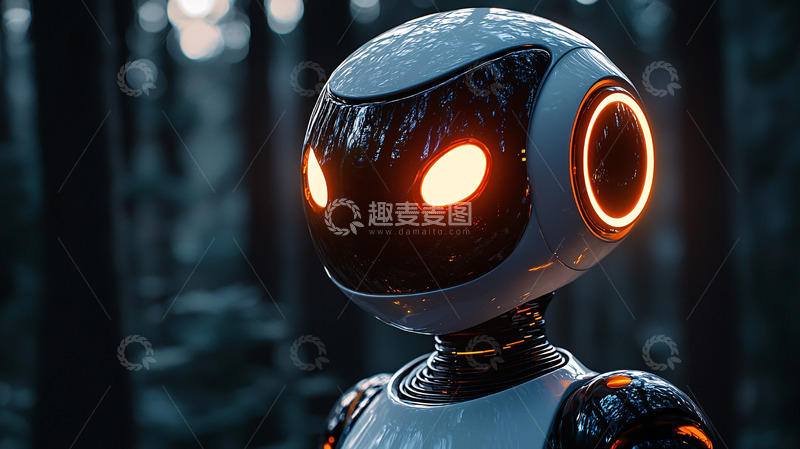 高清大图下载【趣麦麦图】森林里发光的机器人