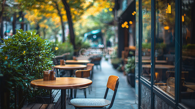 高清大图下载【趣麦麦图】秋日街景咖啡馆户外座位