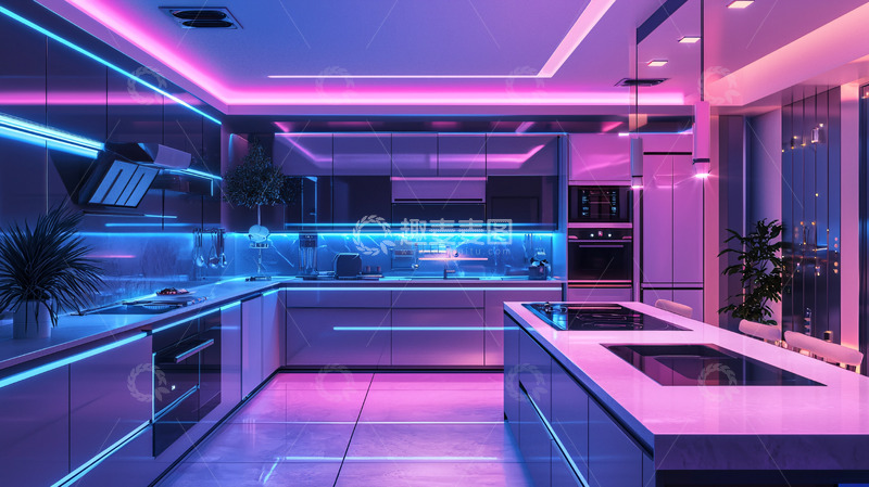 高清大图下载【趣麦麦图】炫彩霓虹灯厨房设计