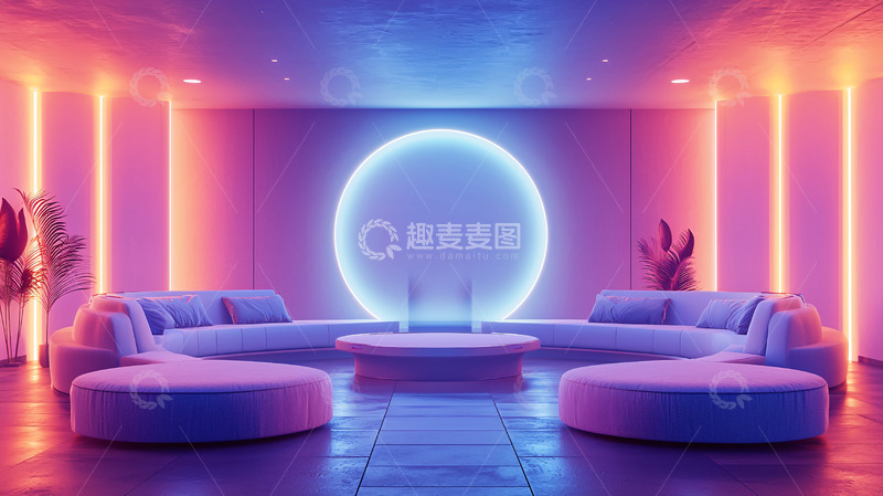 高清大图下载【趣麦麦图】霓虹灯环绕的现代客厅