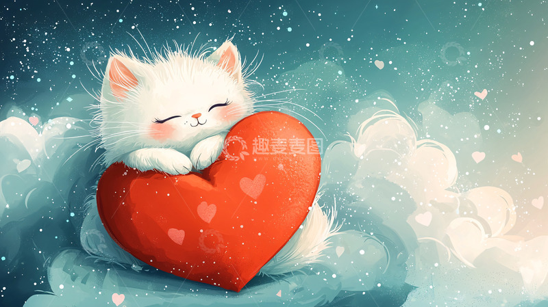 高清大图下载【趣麦麦图】抱着红心的小猫