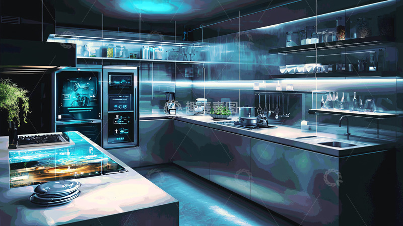 高清大图下载【趣麦麦图】未来科技感厨房