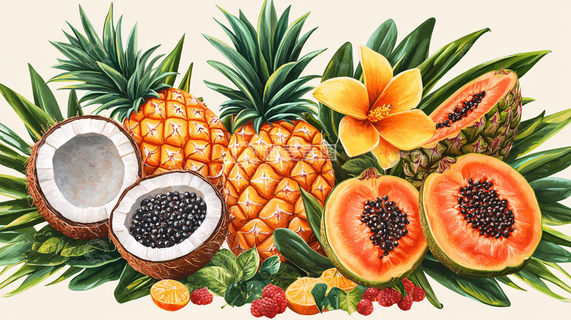 高清大图下载【趣麦麦图】热带水果手绘插画