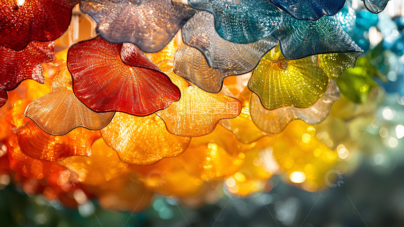 高清大图下载【趣麦麦图】彩色玻璃花瓣吊灯