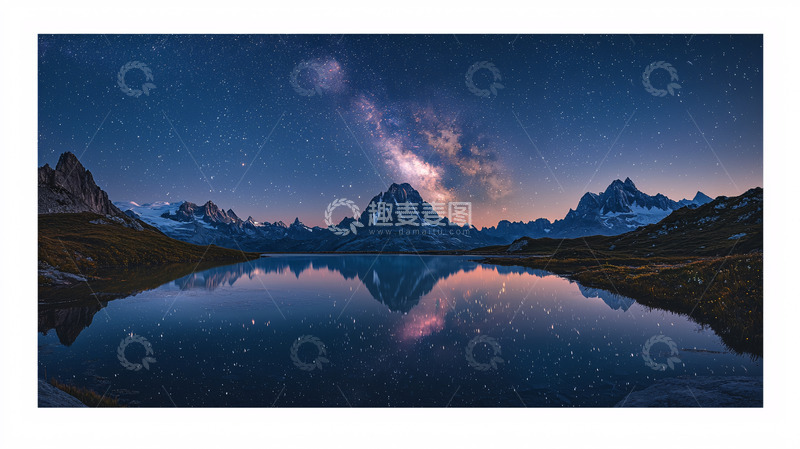 高清大图下载【趣麦麦图】星空倒影山脉