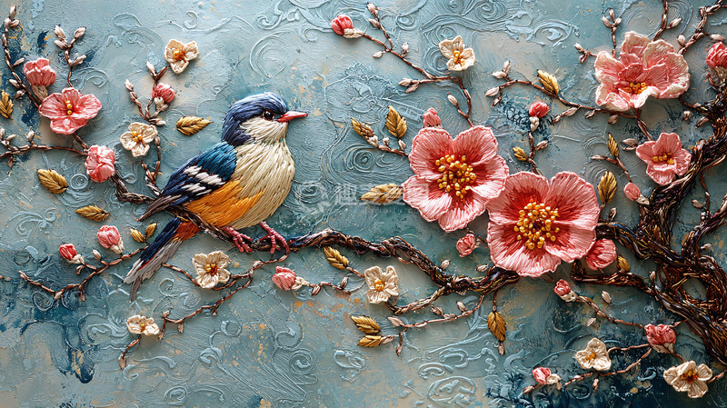 高清大图下载【趣麦麦图】小鸟栖息在桃花枝头