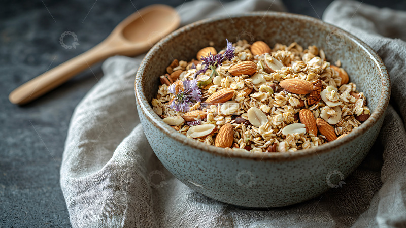 高清大图下载【趣麦麦图】燕麦片和坚果的健康早餐