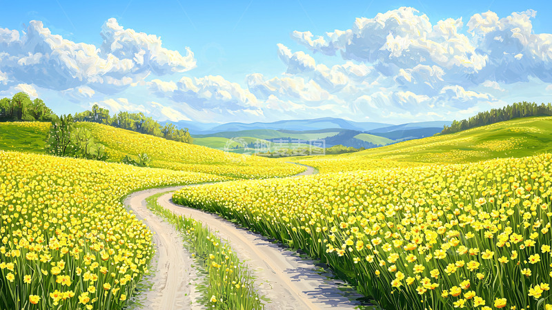 高清大图下载【趣麦麦图】黄色花海的田园风光