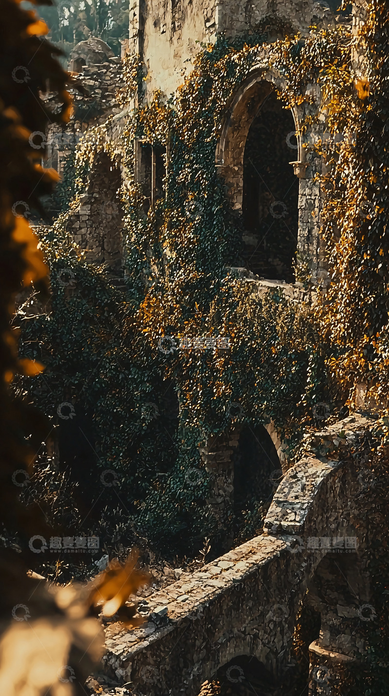 高清大图下载【趣麦麦图】废墟古堡藤蔓缠绕