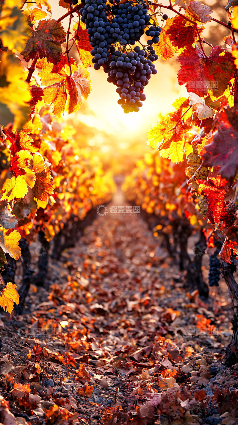 高清大图下载【趣麦麦图】秋日葡萄园日落景色