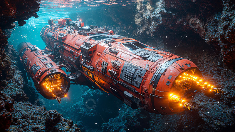 高清大图下载【趣麦麦图】深海橙色科幻飞船
