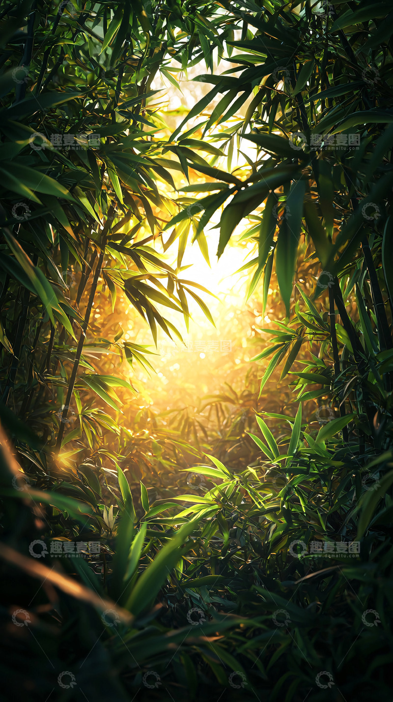 高清大图下载【趣麦麦图】阳光透过竹林