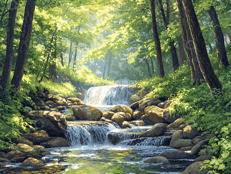 高清大图下载【趣麦麦图】森林瀑布阳光明媚