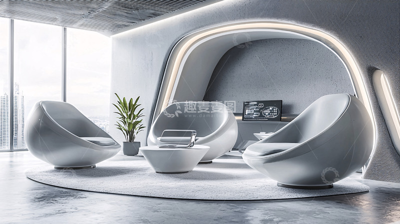 高清大图下载【趣麦麦图】现代简约风格未来感休息区