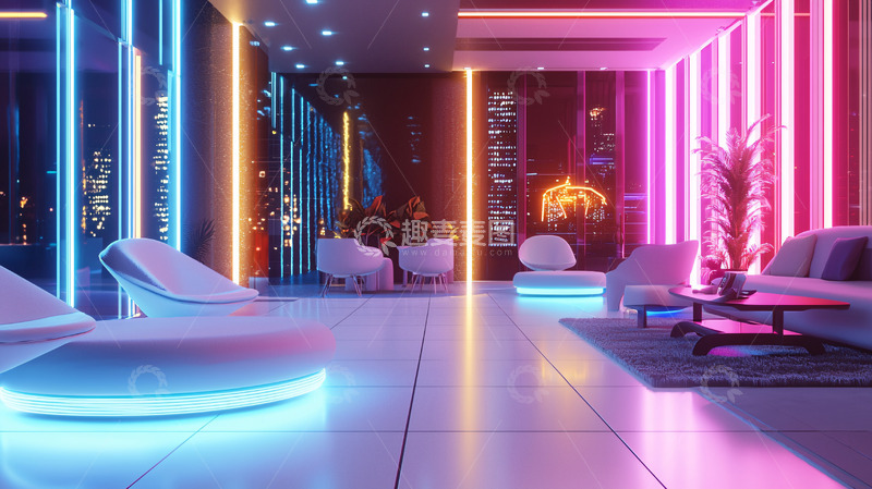 高清大图下载【趣麦麦图】未来感霓虹灯房间