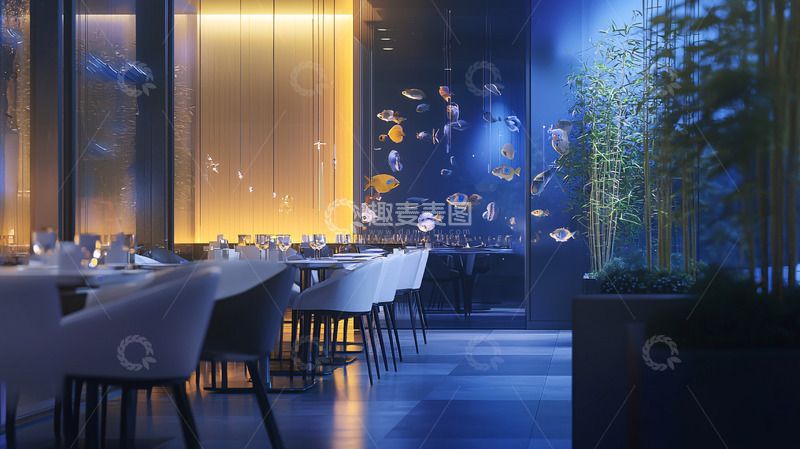 高清大图下载【趣麦麦图】高端餐厅鱼缸背景