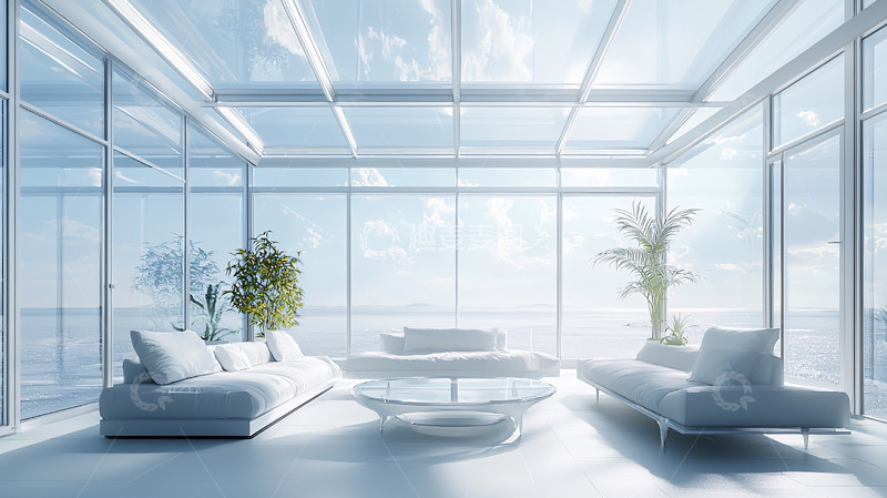 高清大图下载【趣麦麦图】现代简约风格玻璃幕墙客厅