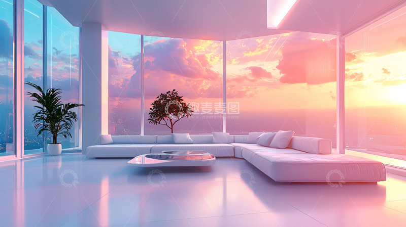 高清大图下载【趣麦麦图】极简风落地窗公寓客厅