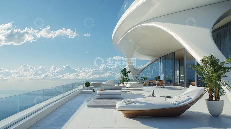高清大图下载【趣麦麦图】现代化海景顶层公寓阳台