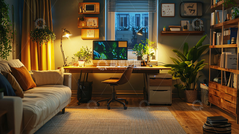 高清大图下载【趣麦麦图】温暖舒适的居家办公空间