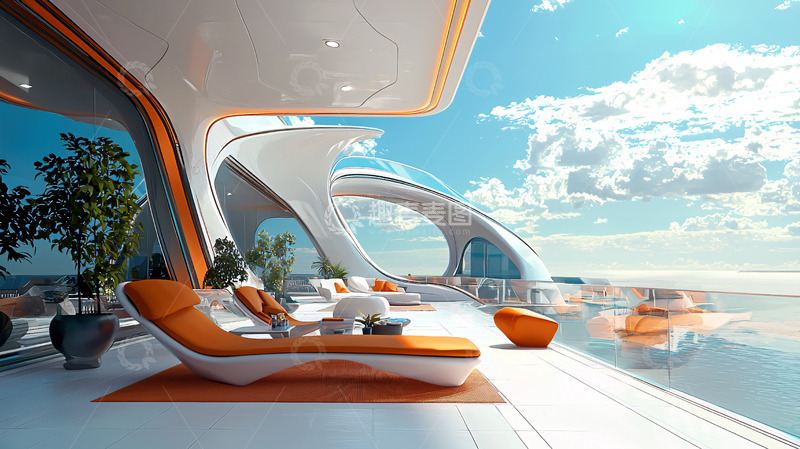 高清大图下载【趣麦麦图】未来游艇阳台景观