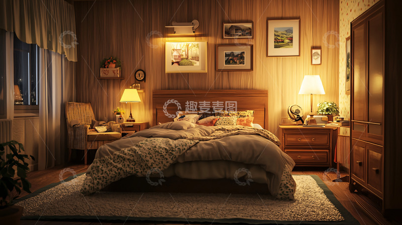 高清大图下载【趣麦麦图】温暖舒适的木质卧室