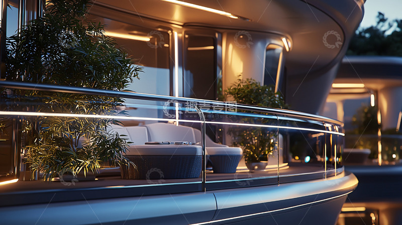 高清大图下载【趣麦麦图】-现代化建筑阳台夜景