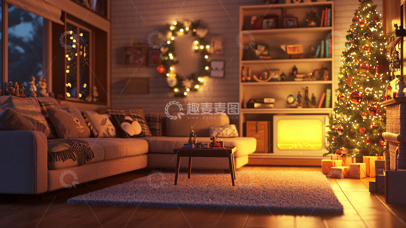 高清大图下载【趣麦麦图】温暖舒适的圣诞节客厅