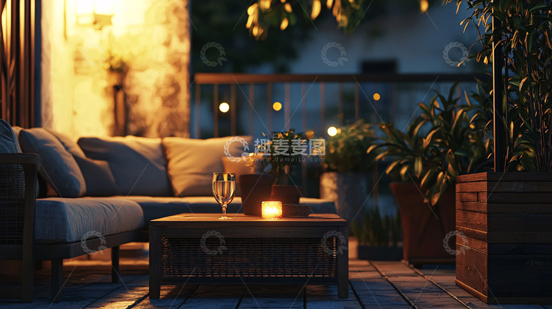 高清大图下载【趣麦麦图】-夜景阳台休闲区