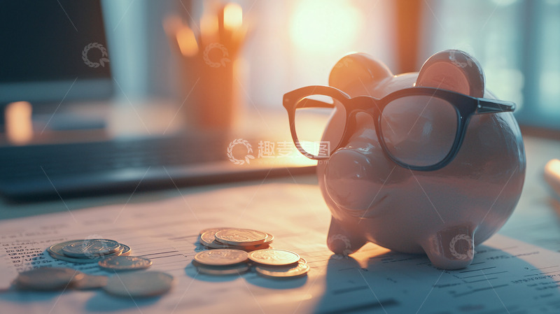 高清大图下载【趣麦麦图】戴眼镜的粉色存钱罐