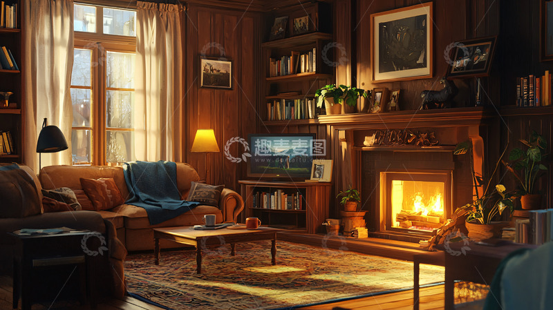 高清大图下载【趣麦麦图】温暖舒适的木质客厅