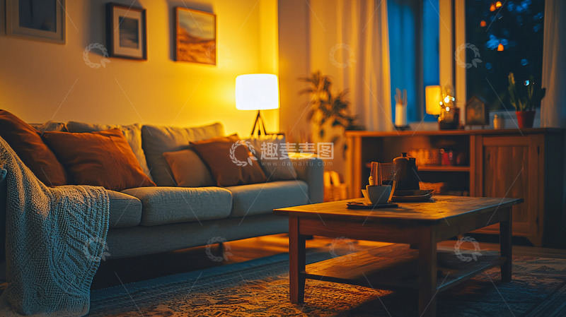 高清大图下载【趣麦麦图】温馨舒适的客厅夜晚灯光