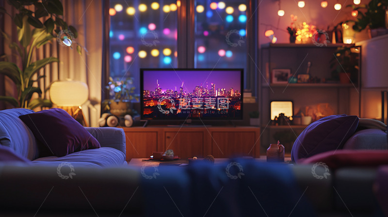 高清大图下载【趣麦麦图】温馨夜晚客厅灯光夜景