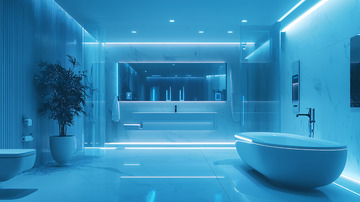 现代极简蓝色系灯光浴室