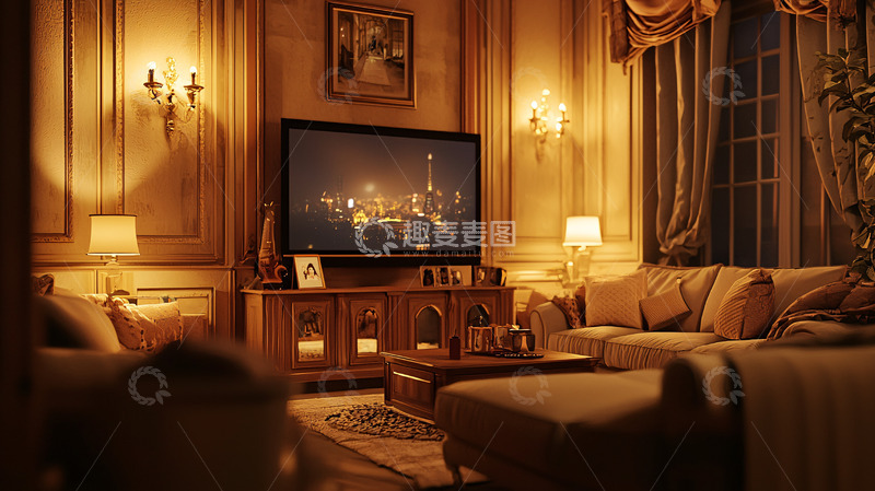 高清大图下载【趣麦麦图】奢华欧式客厅夜景