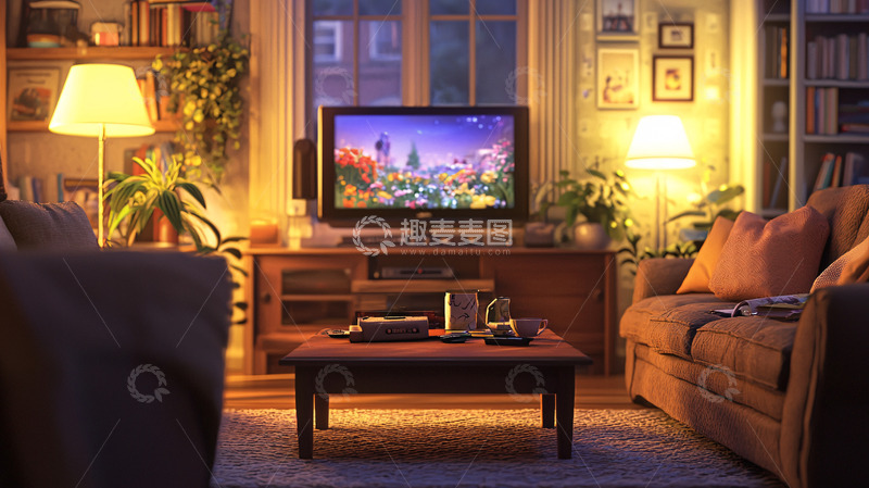 高清大图下载【趣麦麦图】温馨舒适的客厅夜晚